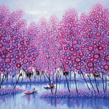 Ζωγραφική με τίτλο "Pink spring" από Chi Nguyen, Αυθεντικά έργα τέχνης, Ακρυλικό