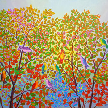Malarstwo zatytułowany „Birds on the tree b…” autorstwa Chi Nguyen, Oryginalna praca, Akryl