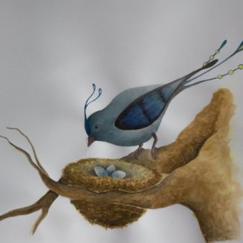 Peinture intitulée "Uccello fantastico" par Chiara Albanesi, Œuvre d'art originale, Aquarelle