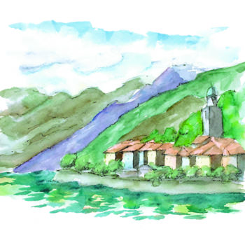 Peinture intitulée "View of Lake Como a…" par Chiara Gomiselli (Chiara Go Arts), Œuvre d'art originale, Aquarelle
