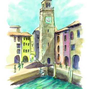 Картина под названием "Apponale Tower in R…" - Chiara Gomiselli (Chiara Go Arts), Подлинное произведение искусства, Акварель