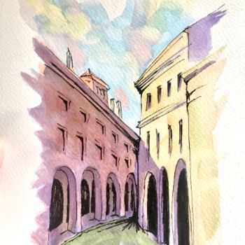 Malerei mit dem Titel "Street view of Bolo…" von Chiara Gomiselli (Chiara Go Arts), Original-Kunstwerk, Aquarell