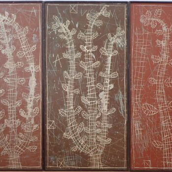 Ζωγραφική με τίτλο "Les Bois" από Chica Boyriven, Αυθεντικά έργα τέχνης, Ξυλογραφία Τοποθετήθηκε στο Ξύλινο φορείο σκελετό