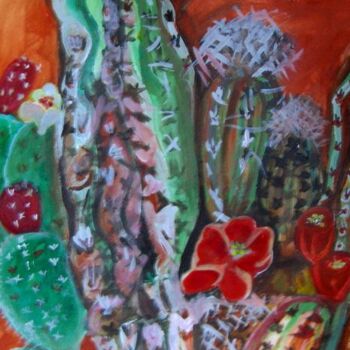 Painting titled "Cactus Flower" by Chicana Artist.... Ruth Olivar Millan, Original Artwork