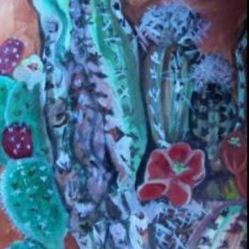 Painting titled "Desert Flower" by Chicana Artist.... Ruth Olivar Millan, Original Artwork, Oil