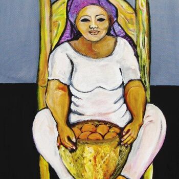 Painting titled "Yellow Chair Silla…" by Chicana Artist.... Ruth Olivar Millan, Original Artwork