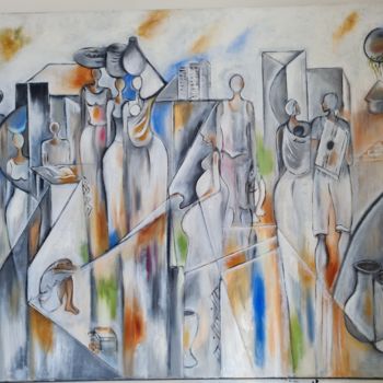 Painting titled "My Community" by Francisca Sales Machado Chica Sales, Original Artwork, Oil
