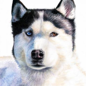 Painting titled "Husky Blue" by Arts & Dogs, Original Artwork, Oil