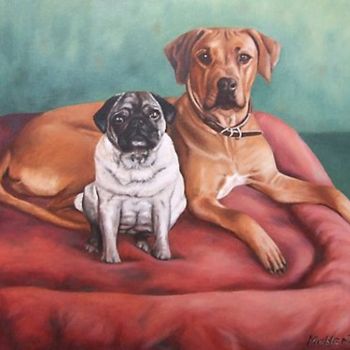 Malerei mit dem Titel "Pug & Ridgeback" von Arts & Dogs, Original-Kunstwerk, Öl