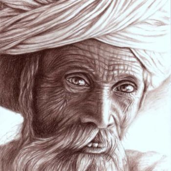 Peinture intitulée "Old Indian Man" par Arts & Dogs, Œuvre d'art originale, Huile