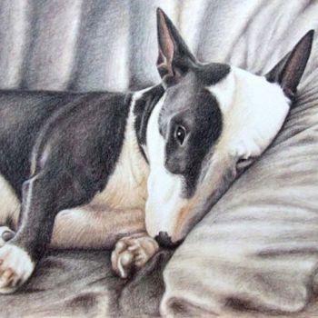 Malerei mit dem Titel "Mini Bulldog Terrier" von Arts & Dogs, Original-Kunstwerk, Öl