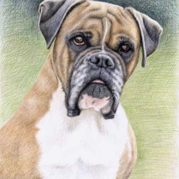 Painting titled "Boxer Hutch" by Arts & Dogs, Original Artwork, Oil