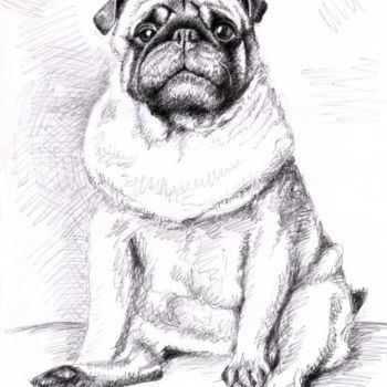 Malerei mit dem Titel "Pug Anton" von Arts & Dogs, Original-Kunstwerk, Öl