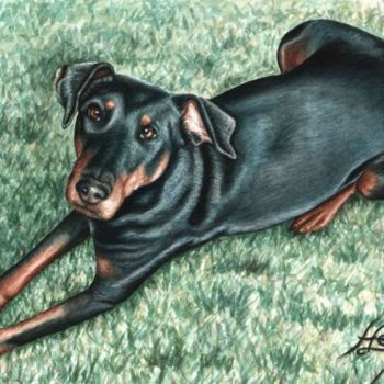 Картина под названием "Dobermann" - Arts & Dogs, Подлинное произведение искусства, Масло