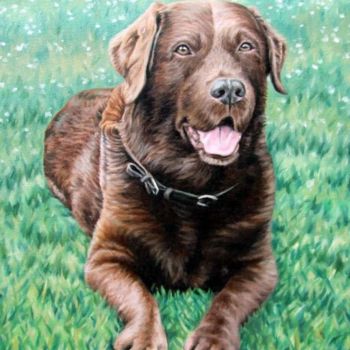 Malerei mit dem Titel "Choco Labrador" von Arts & Dogs, Original-Kunstwerk, Öl
