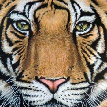 Malerei mit dem Titel "Tiger's Last Roar" von Arts & Dogs, Original-Kunstwerk, Öl