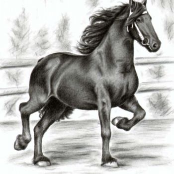 Painting titled "Friesian Horse" by Arts & Dogs, Original Artwork