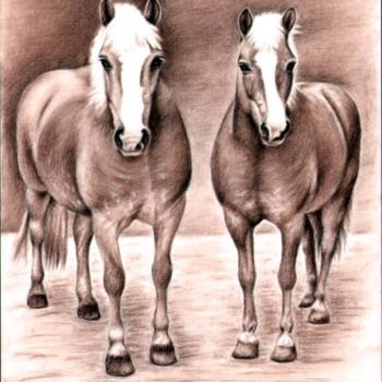 Painting titled "Haflinger" by Arts & Dogs, Original Artwork, Charcoal