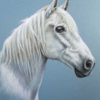 Картина под названием "White Stallion" - Arts & Dogs, Подлинное произведение искусства, Масло