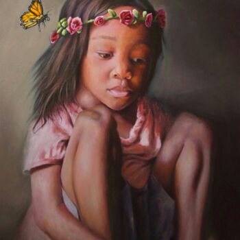 Peinture intitulée "Innocence's Embrace" par Chidiebere Umeasiegbu, Œuvre d'art originale, Huile
