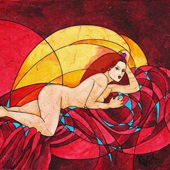 Peinture intitulée "Vénus aux draps rou…" par Sonja Chiffot, Œuvre d'art originale, Huile