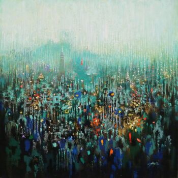 Painting titled "Urban Forest 10" by Chin H Shin, Original Artwork, Oil Mounted on Wood Stretcher frame