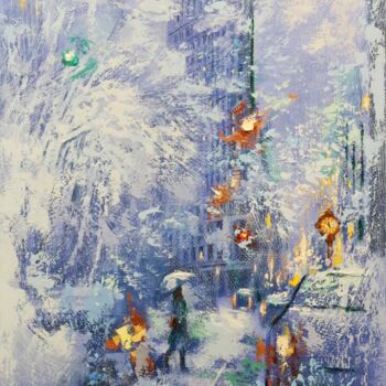 Pintura intitulada "Winter Blue and Fla…" por Chin H Shin, Obras de arte originais, Óleo Montado em Armação em madeira