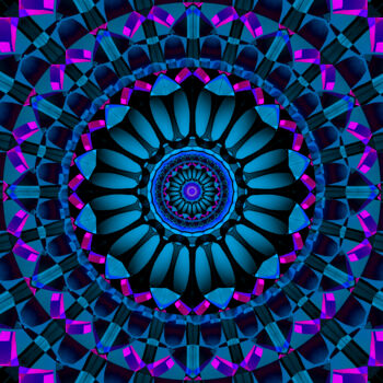 Digital Arts titled "Blue Flower Mandala" by China Alicia Rivera, Original Artwork, 2D Digital Work