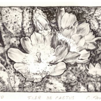 제목이 "" Flor de Cactus ""인 판화 Chinami Miyata로, 원작, 조각
