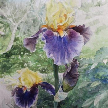 Pintura titulada "" Iris e albero di…" por Chinami Miyata, Obra de arte original, Acuarela