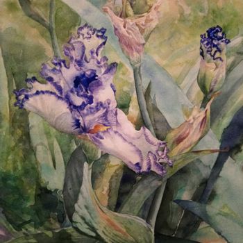 Pintura intitulada "Iris 'Bold Print'" por Chinami Miyata, Obras de arte originais, Aquarela