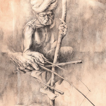 Disegno intitolato "The Fisherman" da Jonathan Bunker, Opera d'arte originale, Grafite