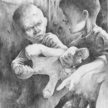 Drawing titled "World War Me" by Jonathan Bunker, Original Artwork, Charcoal
