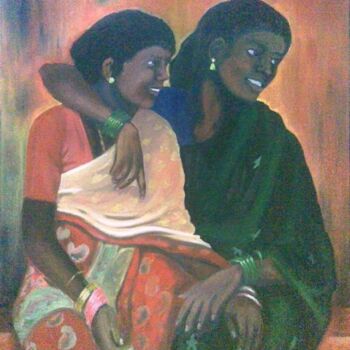 Painting titled "Gossiping" by Chinmaya Br, Original Artwork, Oil