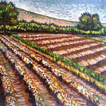 Pintura titulada "ploughed-field.jpg" por Chinmaya Br, Obra de arte original, Témpera