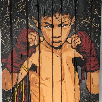Painting titled "Boxeur Thai" by Rem'S, Original Artwork, Acrylic