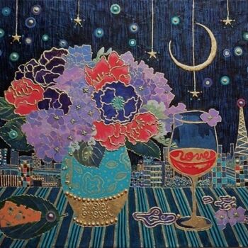 Ζωγραφική με τίτλο "SILENT NIGHT" από Chiori Ohnaka, Αυθεντικά έργα τέχνης, Χρωστικές ουσίες