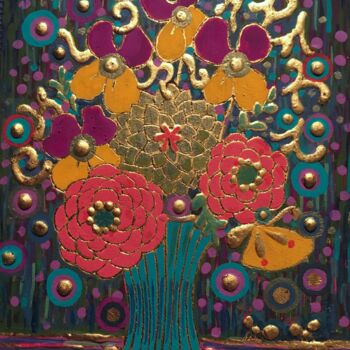Peinture intitulée "HAPPY BOUQUET" par Chiori Ohnaka, Œuvre d'art originale, Pigments