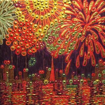 Painting titled "HANABI" by Chiori Ohnaka, Original Artwork, Pigments