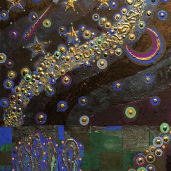 Painting titled "Starry Night" by Chiori Ohnaka, Original Artwork, Pigments Mounted on Wood Panel
