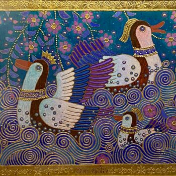 Peinture intitulée "FAMILY REUNION" par Chiori Ohnaka, Œuvre d'art originale, Pigments Monté sur Panneau de bois