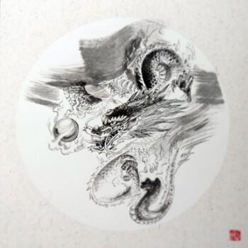 Painting titled "Drache monochrom" by Chishaoting, Original Artwork, Ink