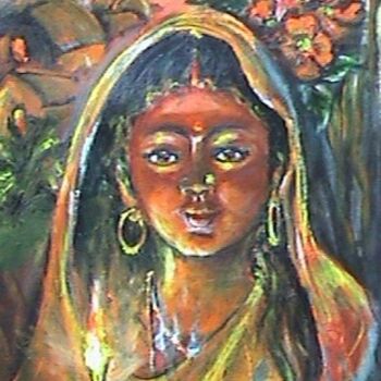 Peinture intitulée "The Village bride" par Anita Sanyal, Œuvre d'art originale, Huile