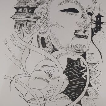 Peinture intitulée "Sketch for tattoo2" par Chivili, Œuvre d'art originale, Stylo gel