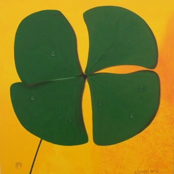 Painting titled "J11054 Four Leaves…" by Chjapp, Original Artwork, Acrylic Mounted on Wood Stretcher frame