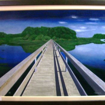 Painting titled "J13064 Wooden Bridg…" by Chjapp, Original Artwork, Acrylic Mounted on Wood Stretcher frame