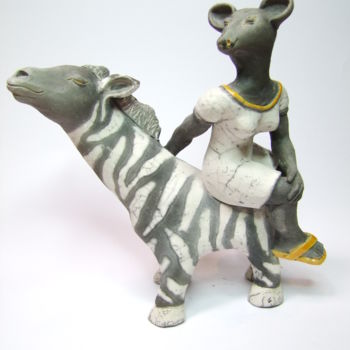 Sculpture titled "Sur mon zèbre" by Chloé Bercovici, Original Artwork, Ceramics