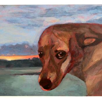 Painting titled "Le chien le plus tr…" by Chloé Kaemmerer, Original Artwork, Oil Mounted on Wood Panel
