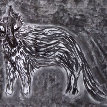 Disegno intitolato "Le loup" da Chloé Robert, Opera d'arte originale, Carbone