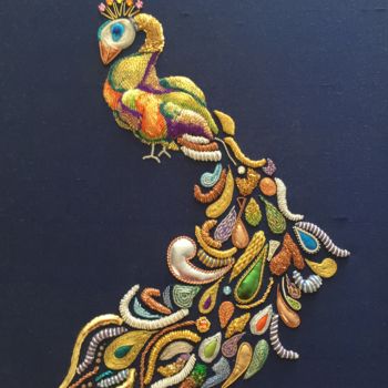 Textile Art titled "peacock" by Chloe Savage, Original Artwork